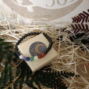 Pulsera de Bolas 7 Chakras con Obsidiana Negra