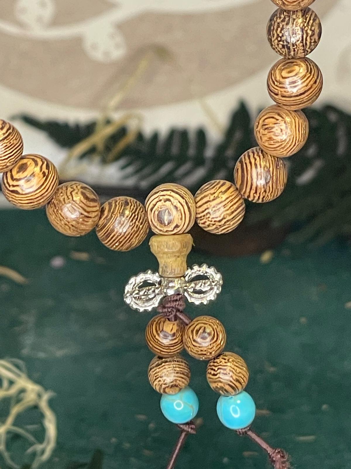 Japa Mala de Madera con Intervalos de Turquesa - Imagen 2