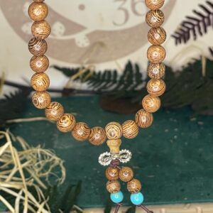 Japa Mala de Madera con Intervalos de Turquesa