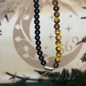 Collar Corto de Obsidiana y Acero con Ojo de Tigre