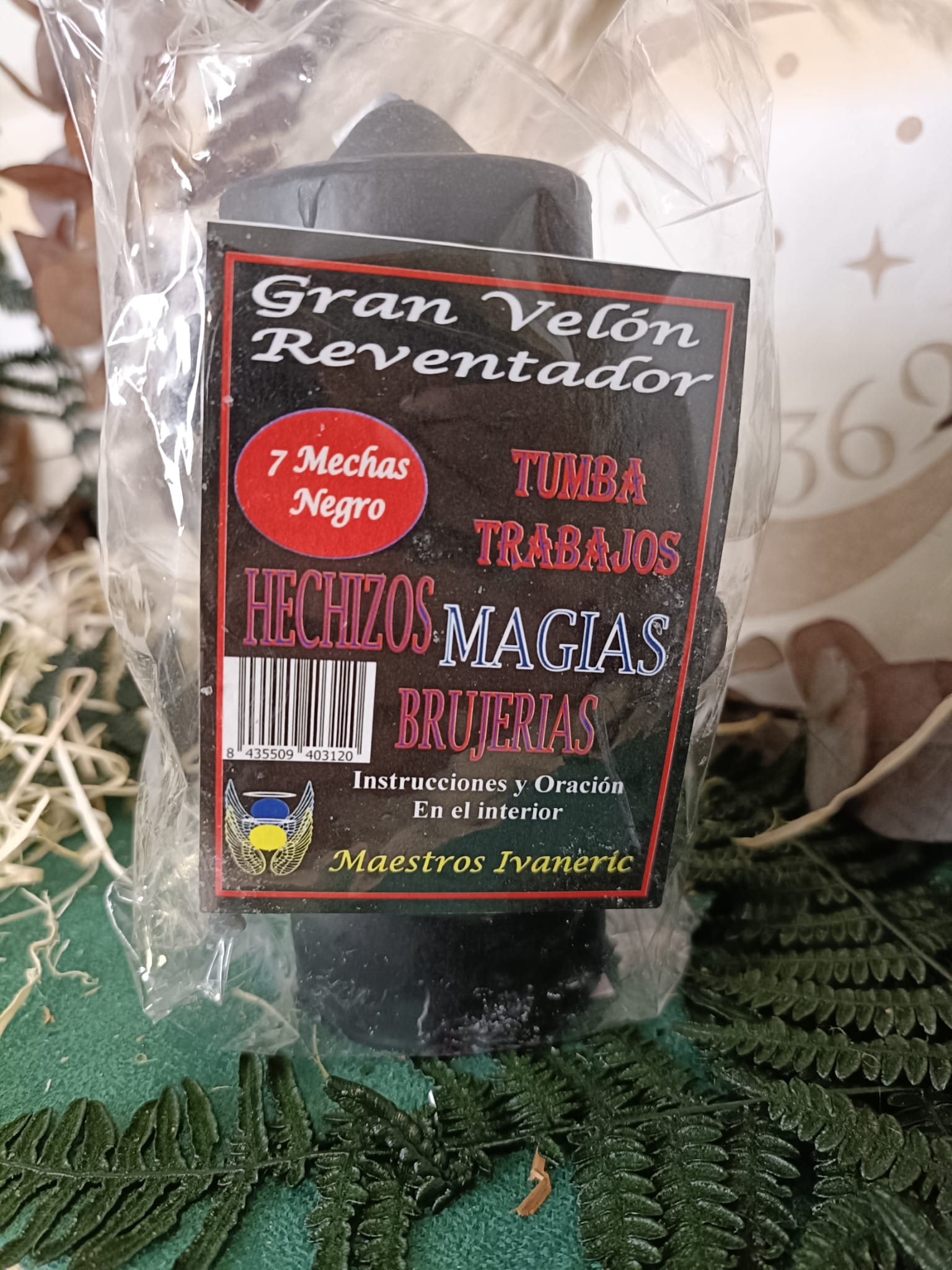 Velón 7 Mechas Tumba Trabajos Negro - Imagen 3