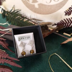 Pendientes Nudo de Bruja con Ojo de tigre – Plata de Ley 925