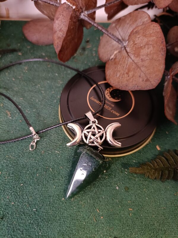 Colgante Péndulo Obsidiana Verde y Triple Luna - Imagen 3