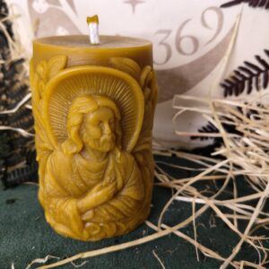 Velón de Miel Natural con Imagen de Jesús – Cirio Artesanal 100% Natural