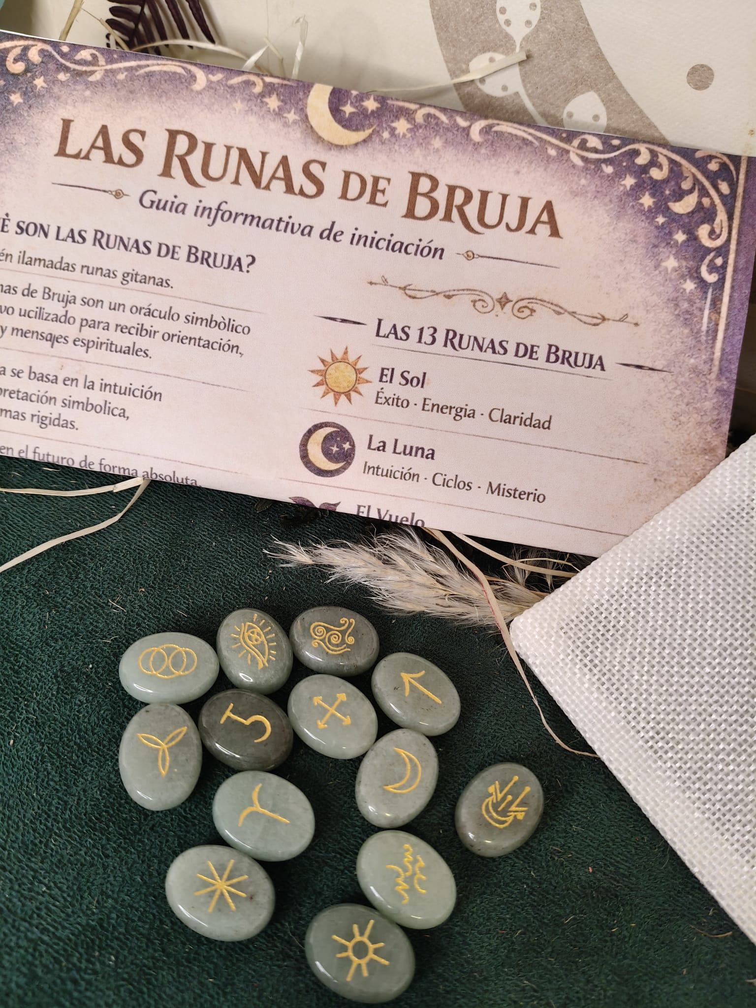 ✨ Set de Runas de Bruja de Aventurina Verde – 13 Runas - Imagen 3