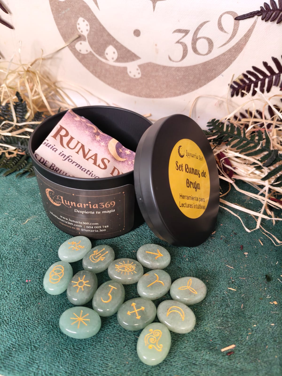 ✨ Set de Runas de Bruja de Aventurina Verde – 13 Runas