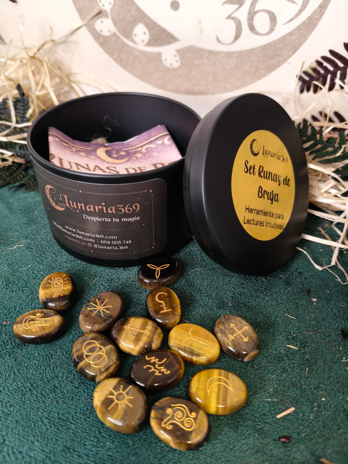 ✨ Set de Runas de Bruja de Ojo de Tigre – 13 Runas