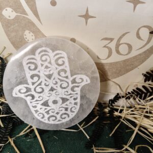 🌙 Placa de Selenita Mano de Fátima 10 cm
