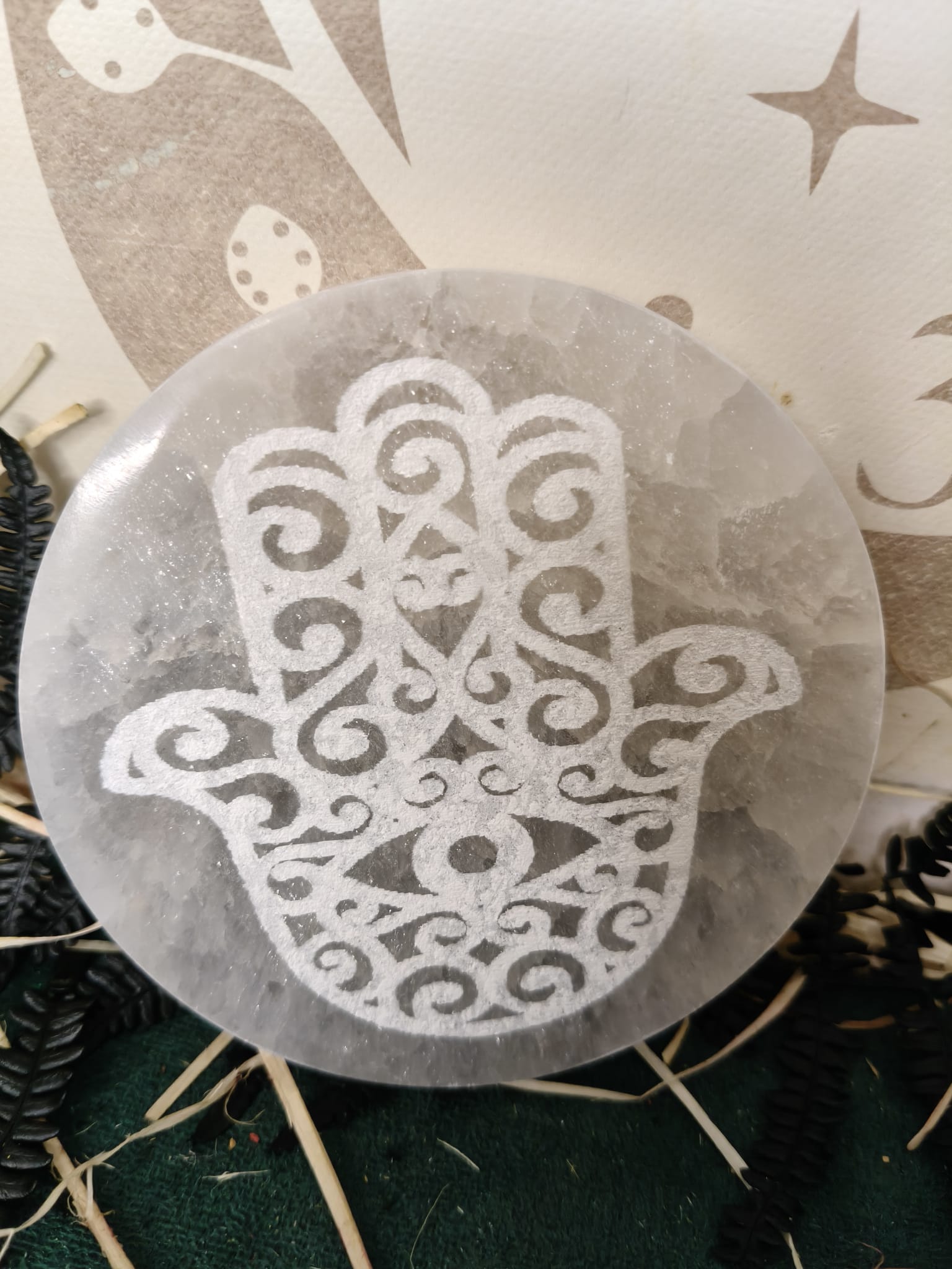 🌙 Placa de Selenita Mano de Fátima 10 cm - Imagen 3