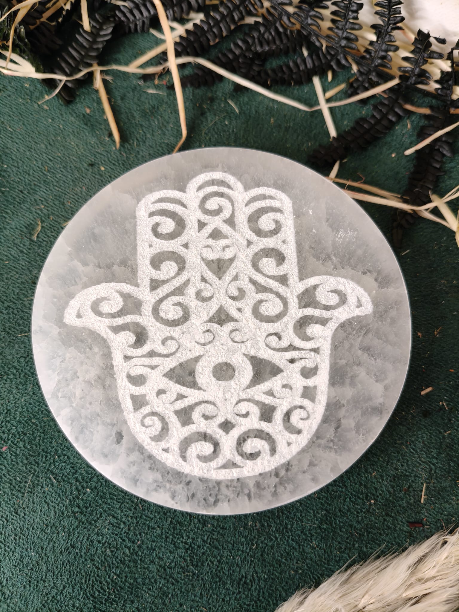 🌙 Placa de Selenita Mano de Fátima 10 cm - Imagen 2