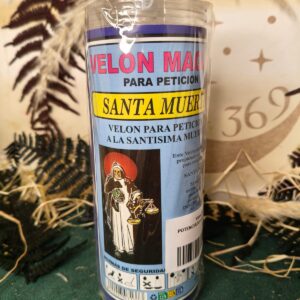 🖤 Velón Santa Muerte con Oración y Aceite de Unción