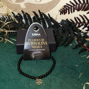🛡️ Pulsera de Turmalina Negra 4 mm con Pentagrama