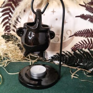 🔮 Quemador de Aceite Caldero Colgante – Cerámica Negra 🖤🔥